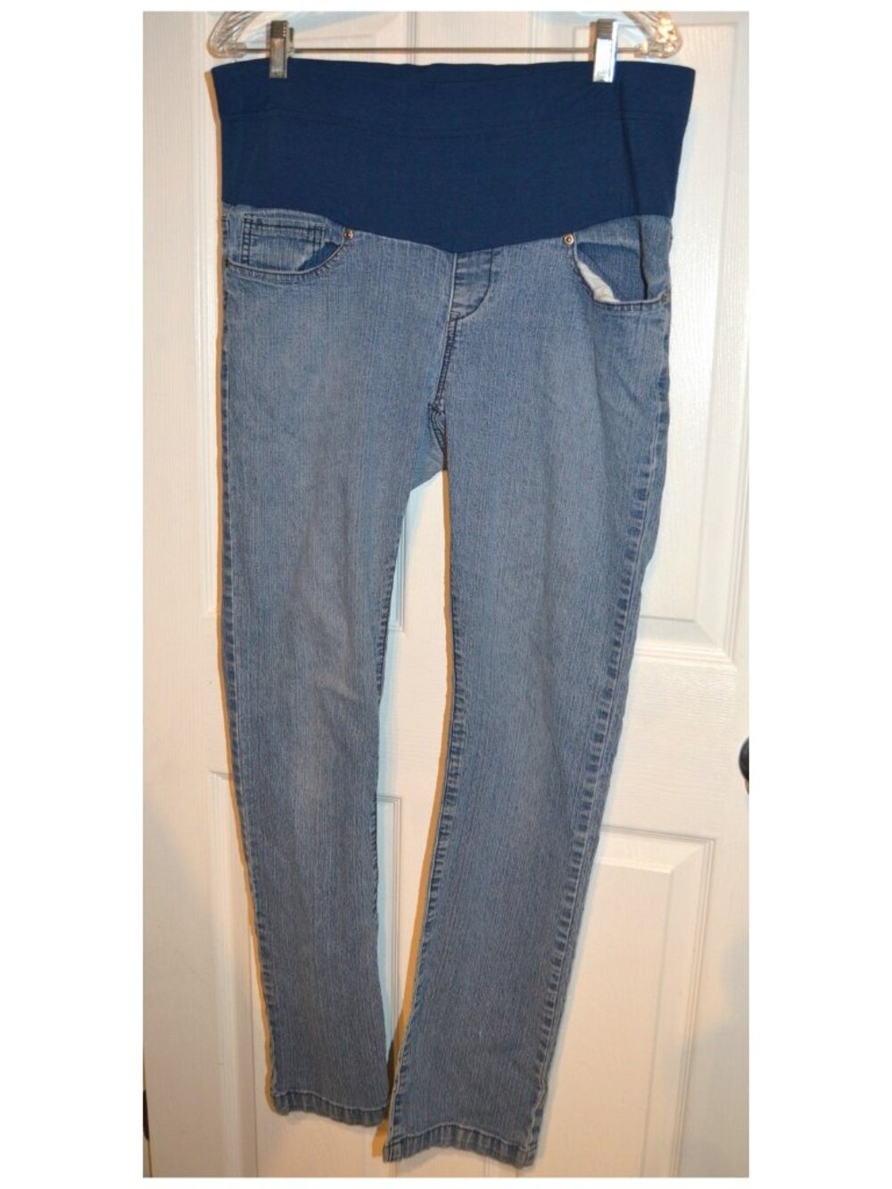 Baccini Embroidered Pocket Skinny Leg Maternity Blue Jeans Stretch Denim Size M
